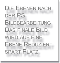 Die Ebenen nach 
der PS 
Bildbearbeitung 
Das finale Bild 
wird auf eine 
Ebene Reduziert 
spart Platz
